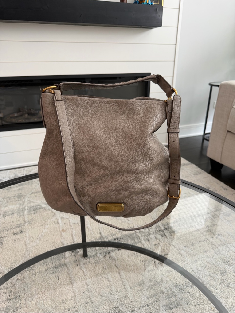 Marc Jacobs Taupe Pebbled Leather Hobo with Gold Hardware